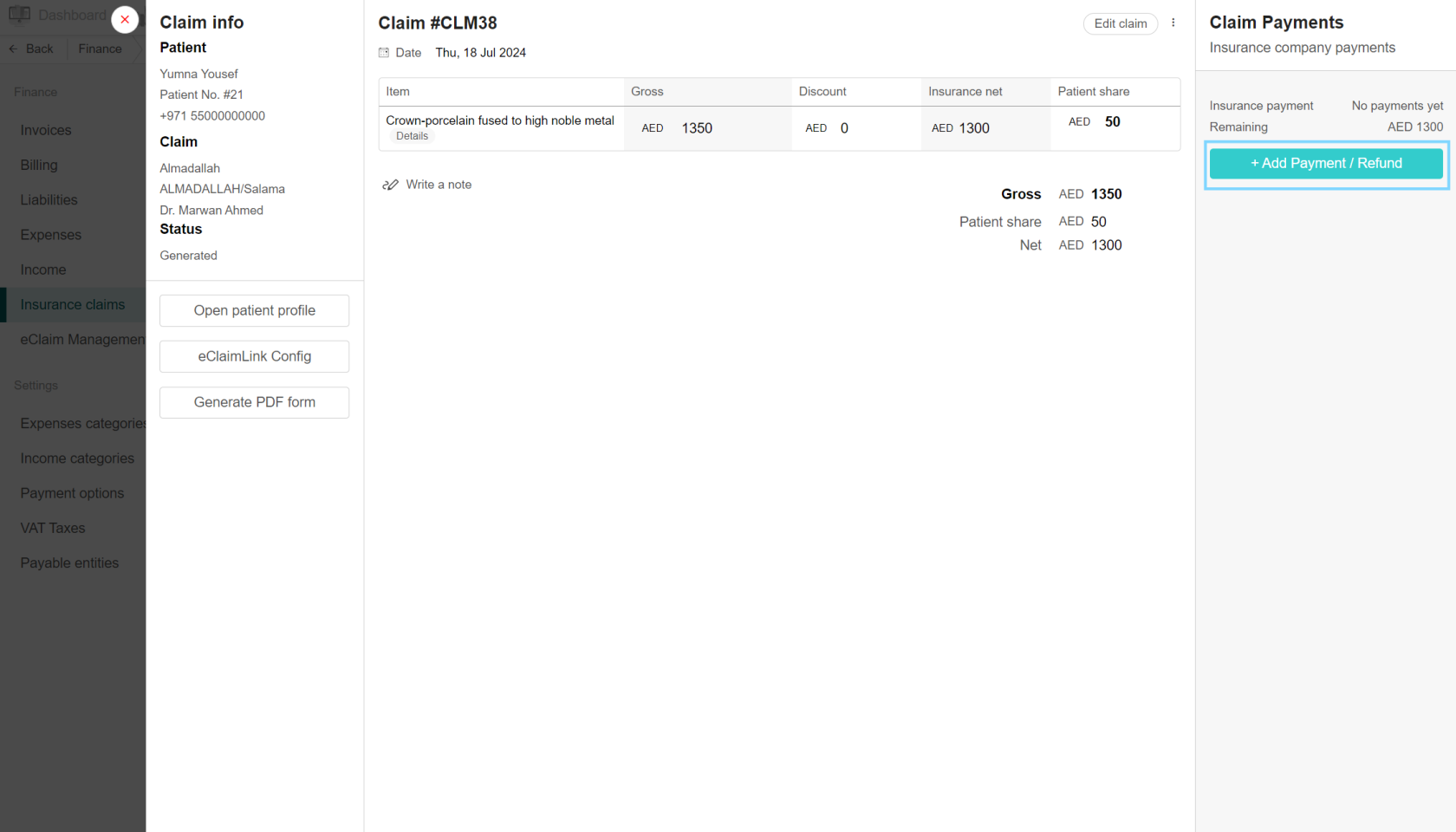 Adding payment and refund to claim.png