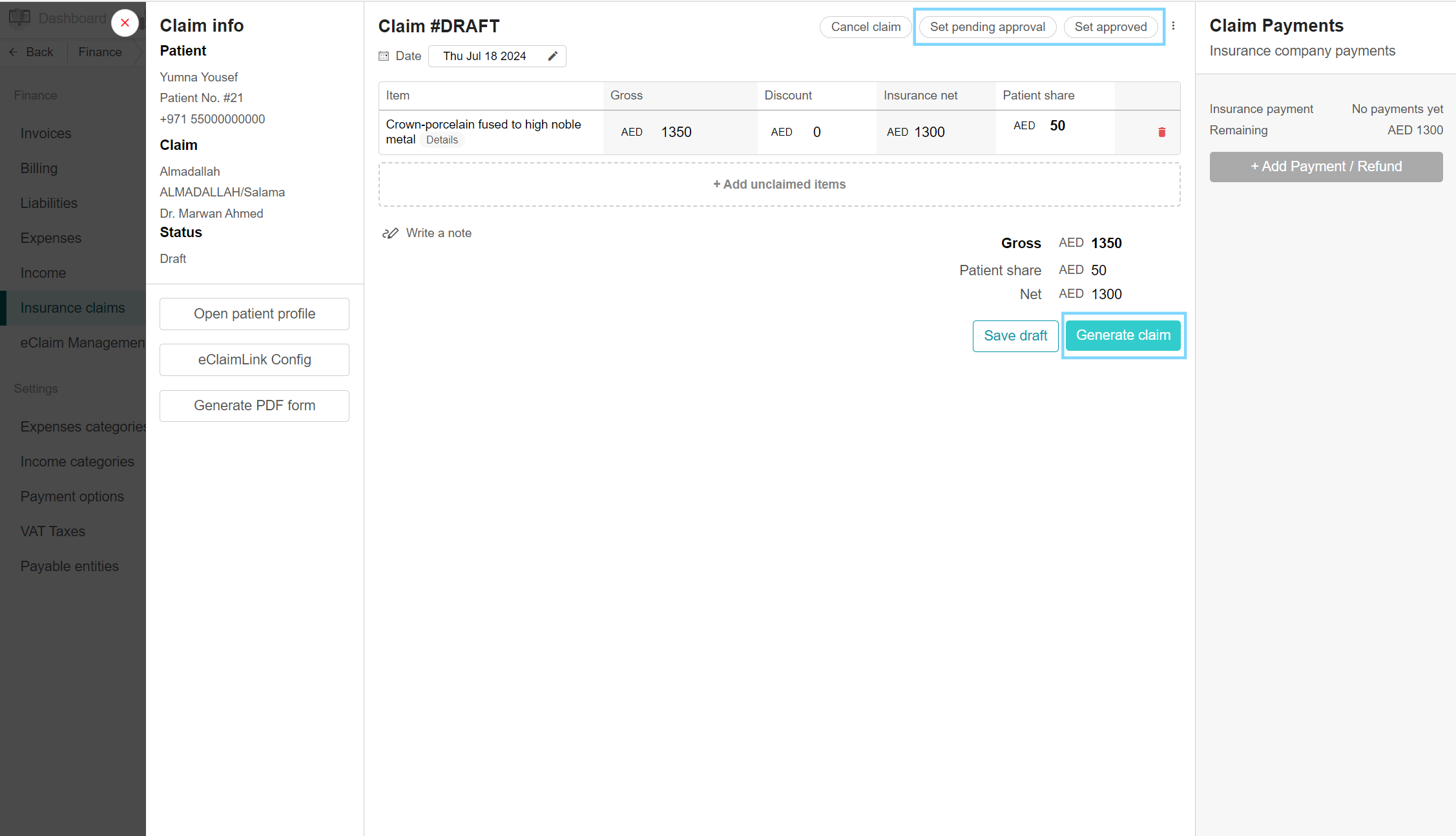 Setting Pending Approval, Approved, and Generated Claims.png